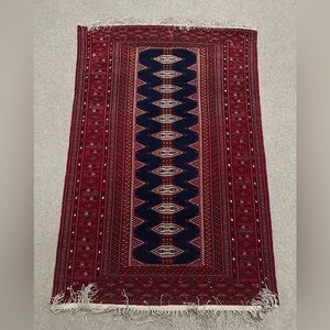 Persian Hand-Knotted Torkaman Bokara Wool & Silk Red Rug